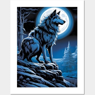 Wolf and Full Moon Posters and Art